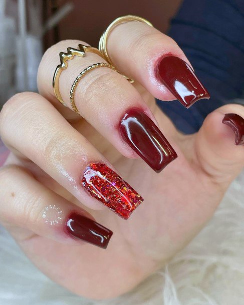 Luscious Designs Womens Maroon Glitter Nail Ideas