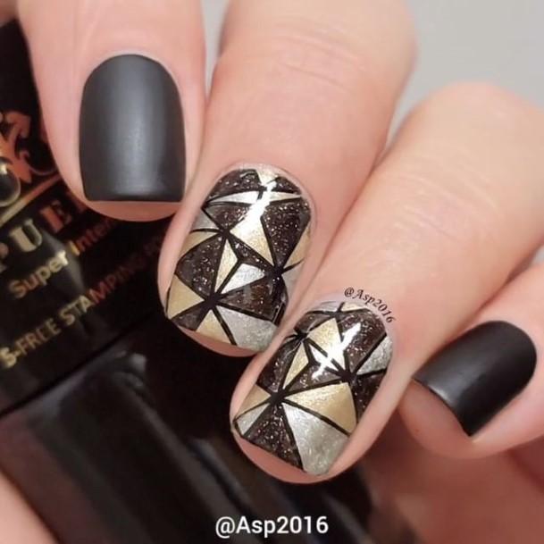 Luscious Designs Womens Matte Black And Gold Nail Ideas