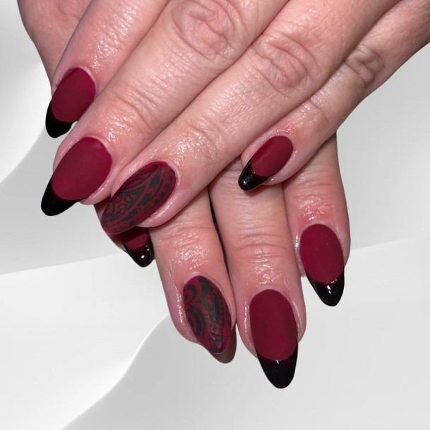 Luscious Designs Womens Red And Black Matte Nail Ideas