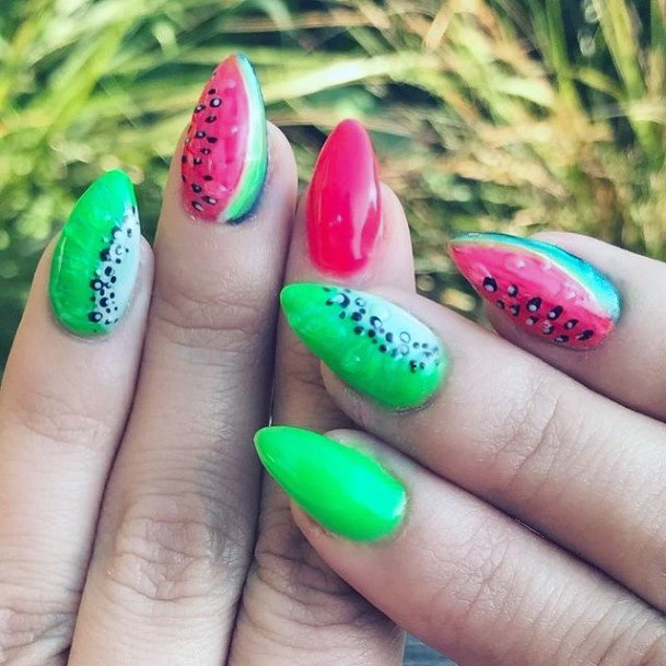 Luscious Kiwi And Strawberry Nails Women