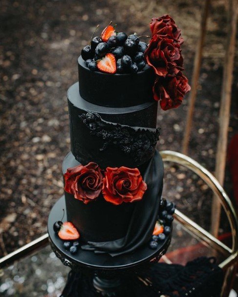 Lush Black Halloween Wedding Cake