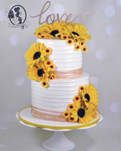 Lush Country Sunflowers On Womens Wedding Cake