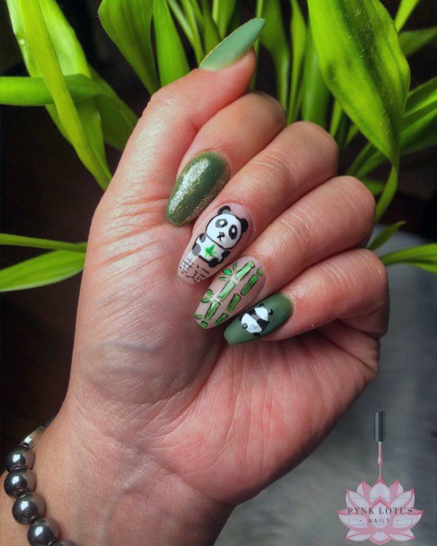 Lush Green Panda Nails