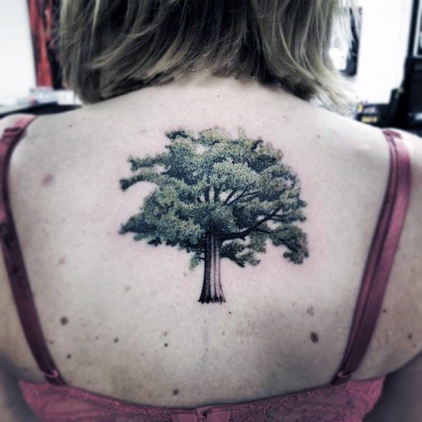 Lush Green Tree Tattoo Womens Back