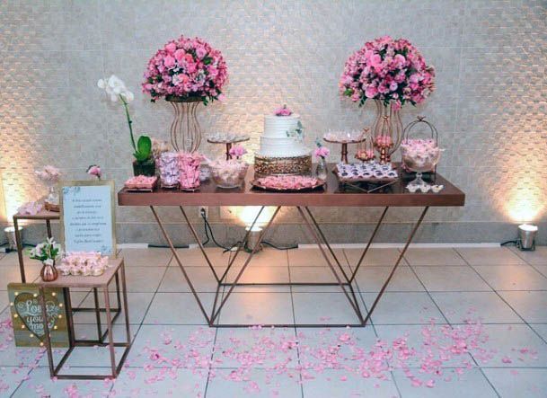 Lush Pink Flower Bouquet Cute Rose Gold Table Decor Wedding Ideas