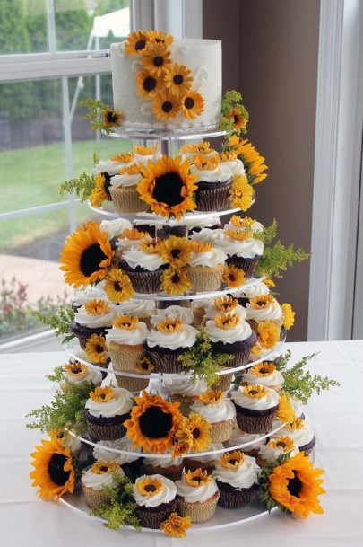 Lush Wedding Cakes And Cupcakes Women Sunflowers Art