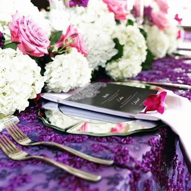 Lush White Pink Floral Centerpiece Cute Purple Table Cloth Decor For Wedding Ideas