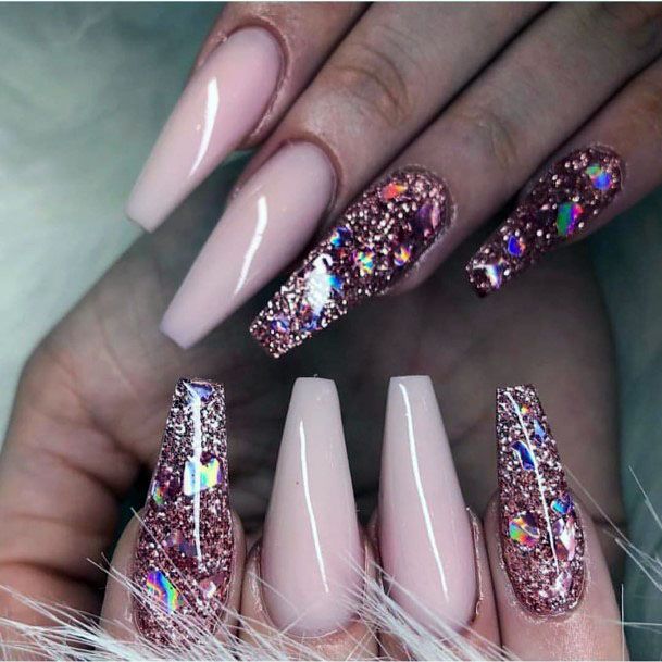 Luxurious Light Rose Tinted Sparkly Nail Brithday