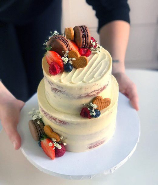 Macarons On Red Velvet Wedding Cake