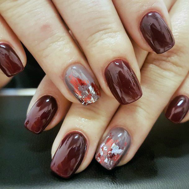 Magenta And Metallic Foils Square Nails