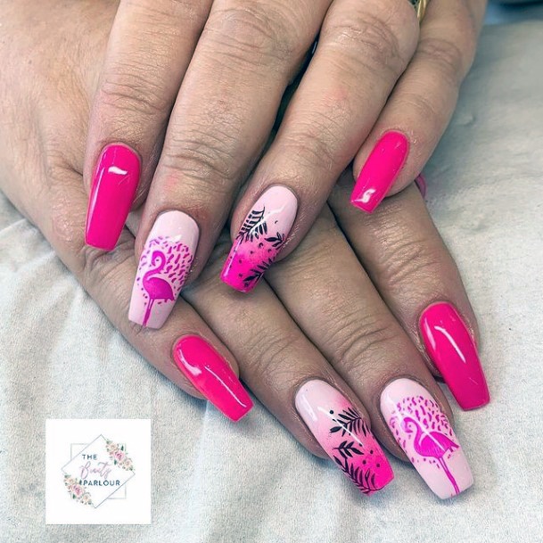 Top 50 Best Flamingo Nails For Women - Hot Pink Manicure Designs