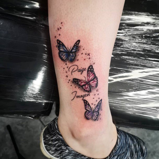Magical Three Butterflies Tattoo Womens Ankles