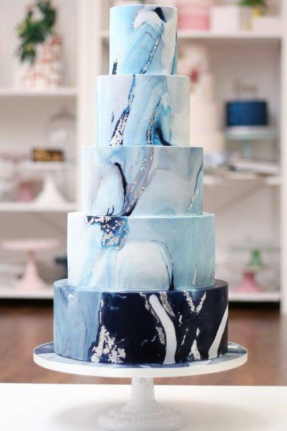 Magical White And Blue Wedding Cake