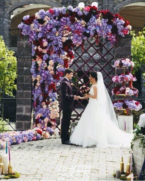 Magnificent Arch Massive Purple Burgandy Floral Wedding Backdrop Inspiration