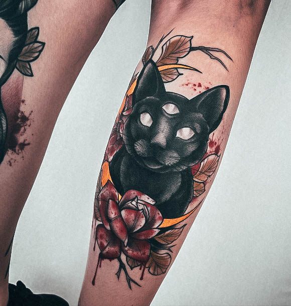 Magnificent Black Cat Tattoo For Girls