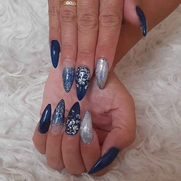 Magnificent Blue And Silver Nail For Girls