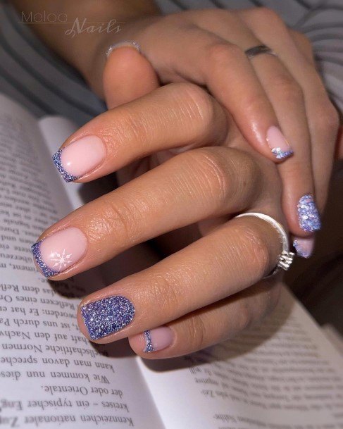 Magnificent Blue Glitter Fingernails For Girls