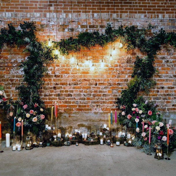 Magnificent Christmas Wedding Decoration Rustic Barn Brick Wall Greenery Garland Lush Floral