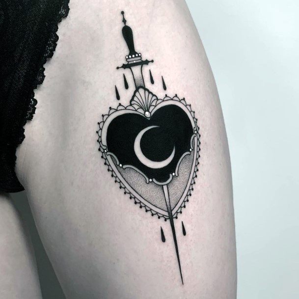 Magnificent Dagger Heart Tattoo For Girls