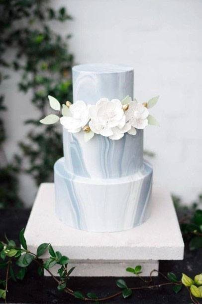 Magnificent Delicious Winter Wedding Cake White Blue Marble Decoration Ideas