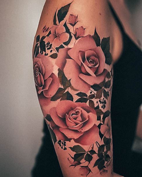 Magnificent Flower Sleeve Tattoo For Girls