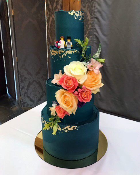 Magnificent Forest Green Wedding Cake Colorful Spring Yellow Orange Flower Decoration Ideas