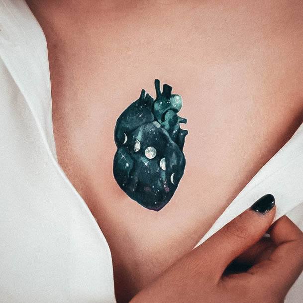 Magnificent Girly Tattoo For Girls Heart Chest