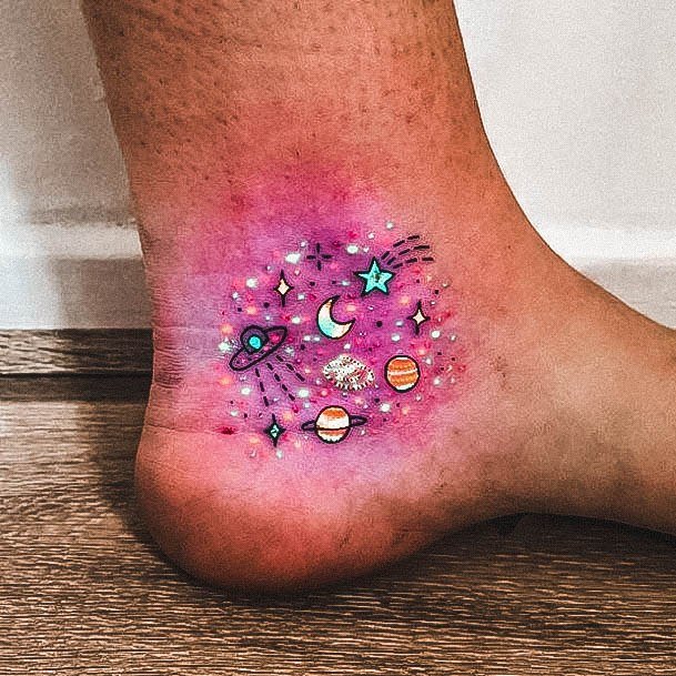 Magnificent Glow In The Dark Tattoo For Girls Ankle Foot Outer Space Planets