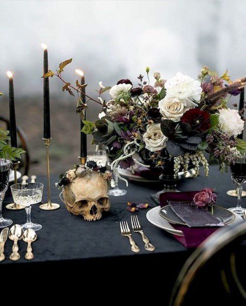 Magnificent Halloween Spooky Skull Gorgeous Floral Bouquet Wedding Table Decorations