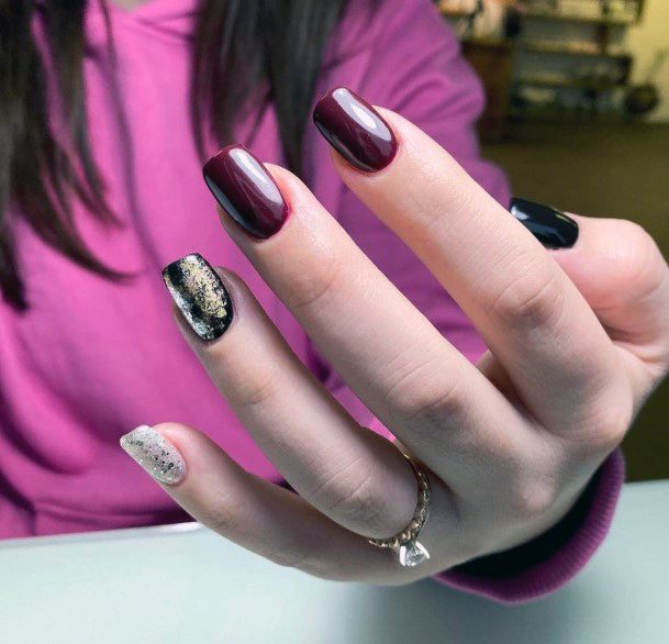 Magnificent Maroon And Black Fingernails For Girls