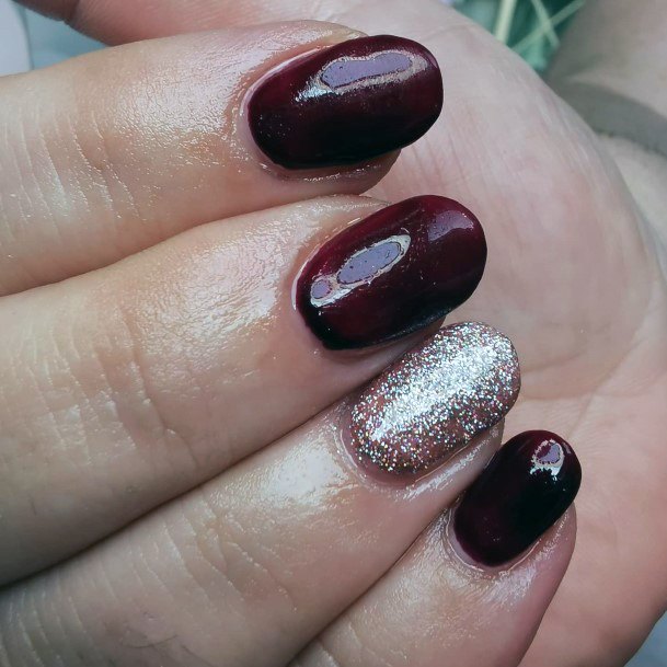 Magnificent Maroon Glitter Fingernails For Girls