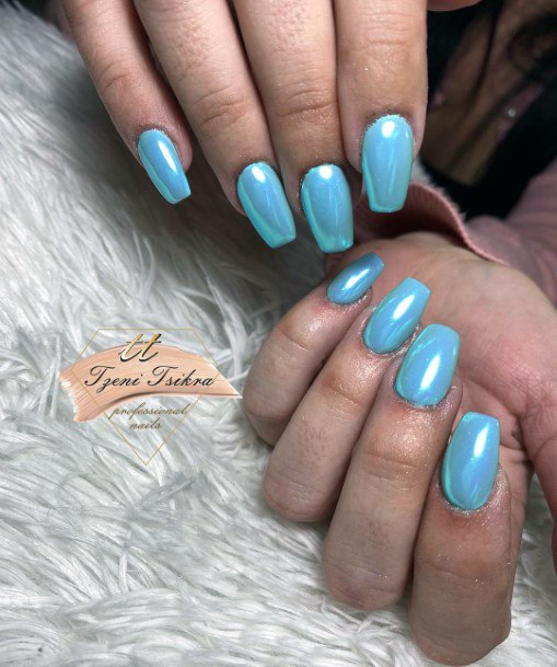 Magnificent Ocean Blue Mirror Nail Design Girly For Women