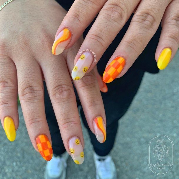Magnificent Orange And White Fingernails For Girls