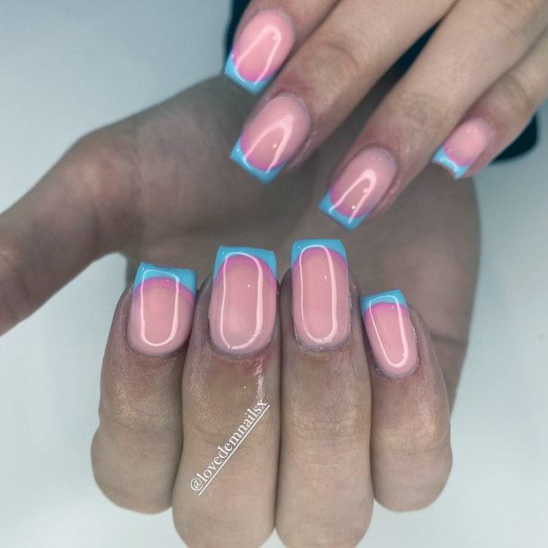 Magnificent Pink And Blue Fingernails For Girls