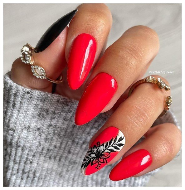 Magnificent Red And Black Fingernails For Girls