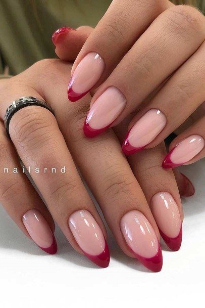 Magnificent Red And Nude Fingernails For Girls