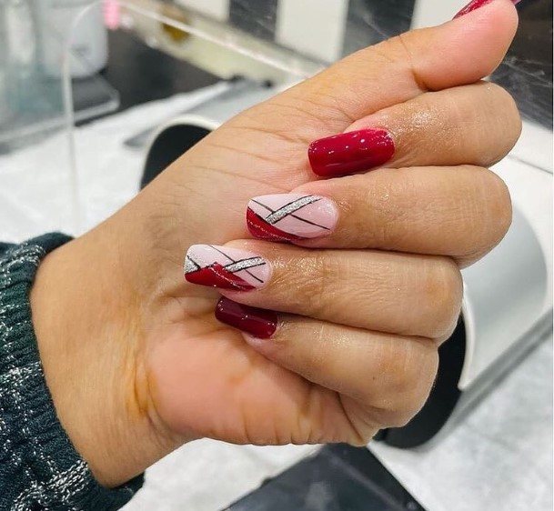 Magnificent Red And Silver Fingernails For Girls