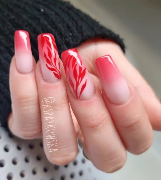 Magnificent Red Ombre Fingernails For Girls