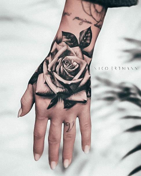 Magnificent Rose Hand Tattoo For Girls