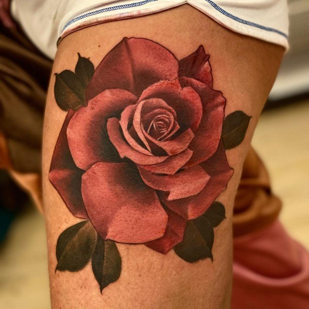 Magnificent Rose Thigh Tattoo For Girls