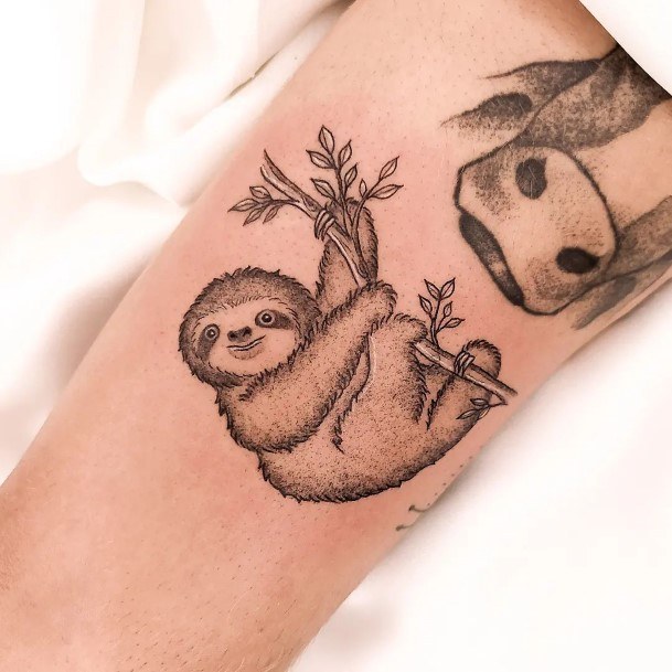 Tattoo uploaded by Tattoodo  Sloth family Ahmet Cambaz AhmetCambaz micro  minimalism dotwork sloth branch tattoooftheday  Tattoodo