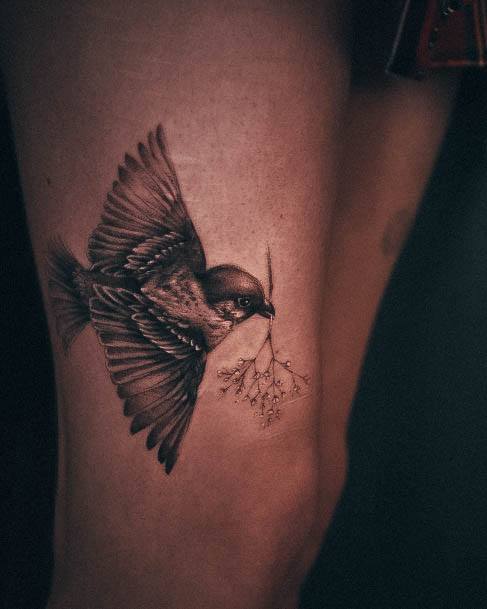 Magnificent Small Sparrow Tattoo For Girls