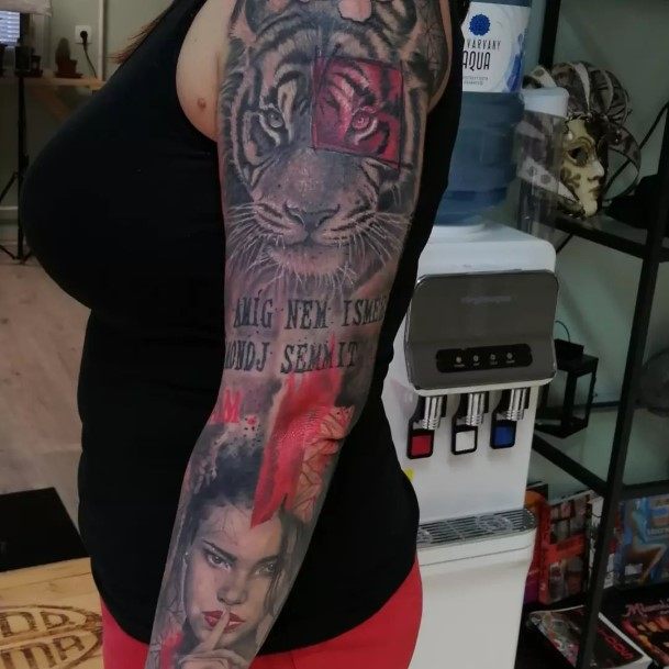 Magnificent Trash Polka Tattoo For Girls Sleeve Tiger