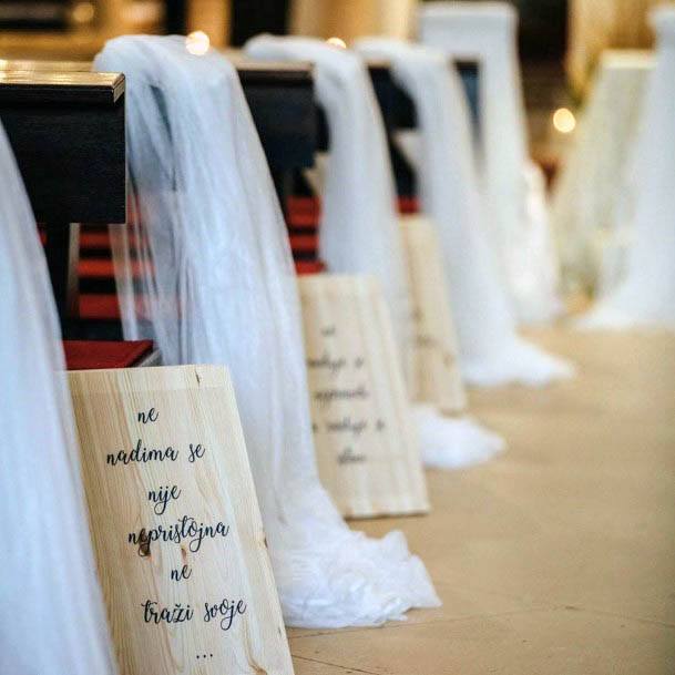 Magnificent White Sheer Inspirational Sign Pew Aisle Decoration Ideas For Wedding Ideas