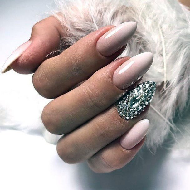 Magnificent White With Rhinestones Fingernails For Girls