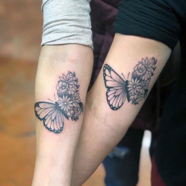 Magnificient Butterfly Mother Daughter Tattoo Forearms