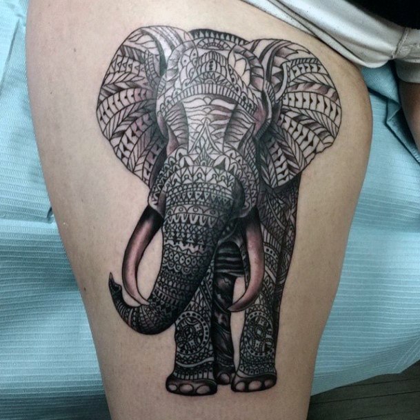 Magnificient Elephant Tattoo Womens Thighs