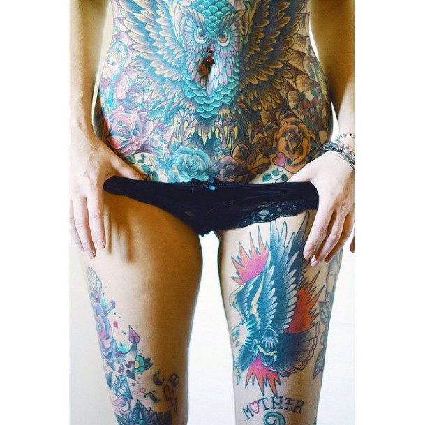 Majestic Blue Owl Tattoo For Women Art