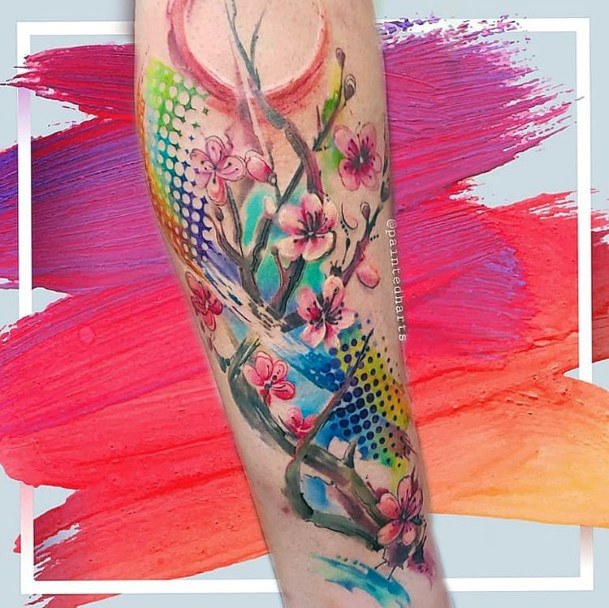 Majestic Colored Cherry Blossom Tattoo For Women Hands