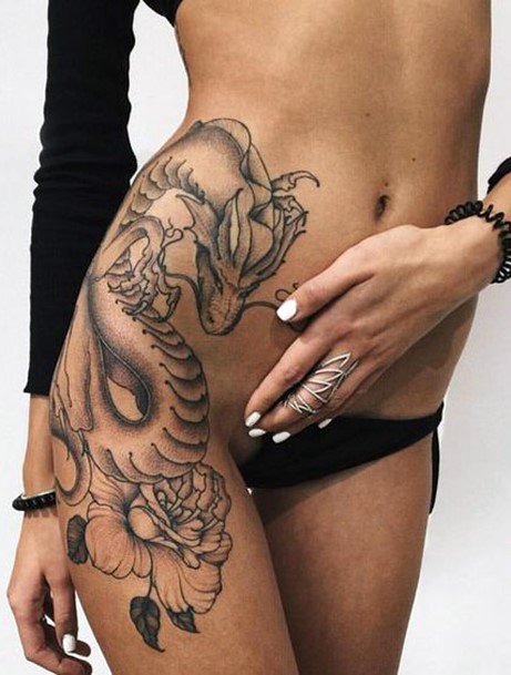 Malevolant Dragon Tattoo For Women On Legs